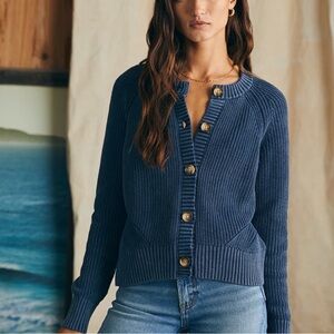 Faherty NEW Organic Cotton Deep Sunwashed Fisherman Cardigan Size  Small